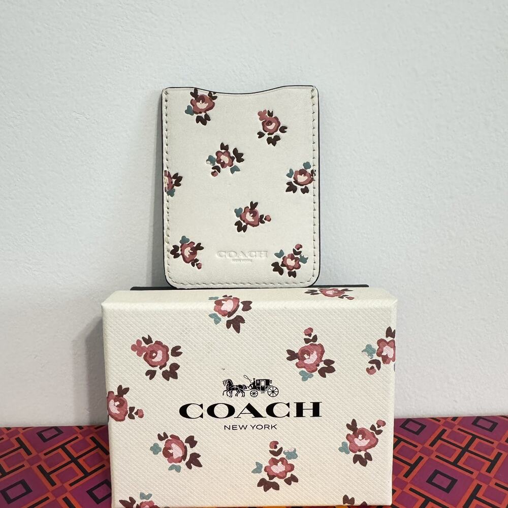 Coach Glovetanned Leather Phone Pocket Sticker Card Money Holder Floral Print